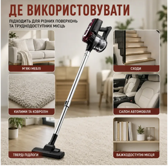 Вертикальний пилосос для офісу та дому 2600вт Дротовий вертикальний пилосос дя прибирання від мережі 220 В - зображення 6