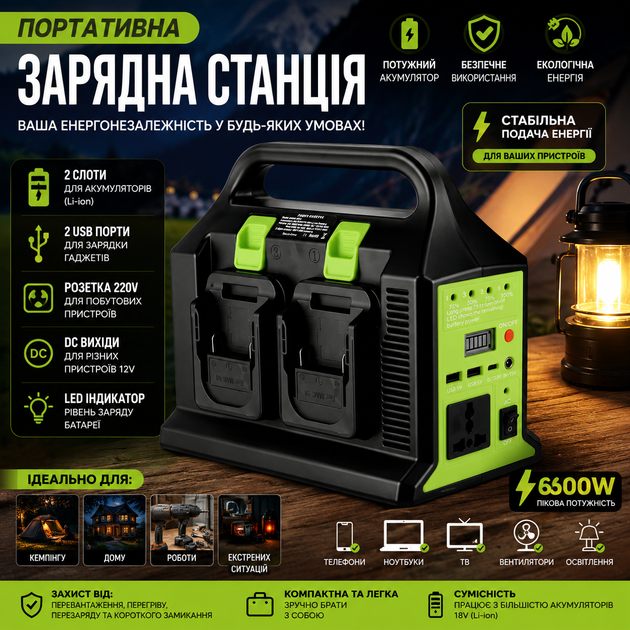 Інвертор живлення UIN2 300W 12V 220V для акумулятора електроінструменту 4 перехідники - зображення 2