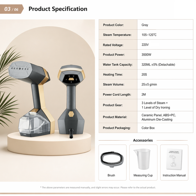 Garment Steamer LED 3500 Вт отпариватель ручной портативный для одежды мощный вертикальный паровой с керамической подошвой сухой глажкой автоотключение системой антипятна для штор постельного белья деликатных тканей серый KY-006 - изображение 4