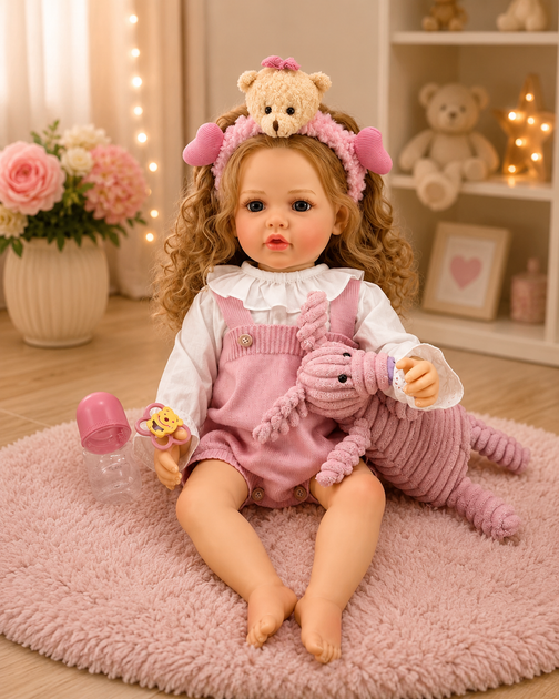 Реалістична лялька реборн Reborn Baby Doll Liana 55 см – дівчинка з кучерявим світлим волоссям та аксесуарами, можна купати (RB099) - зображення 3