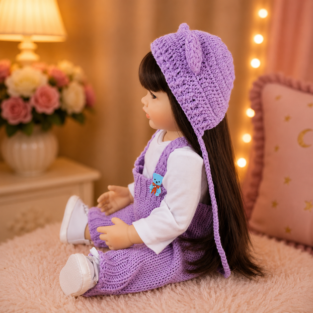 Реалістична лялька реборн Reborn Baby Doll Livia 55 см – дівчинка з темним волоссям та аксесуарами, можна купати (RB098) - зображення 4