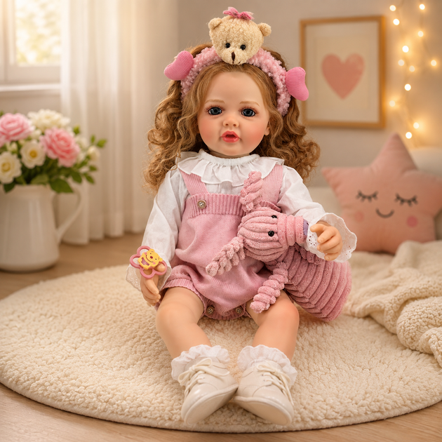 Реалістична лялька реборн Reborn Baby Doll Liana 55 см – дівчинка з кучерявим світлим волоссям та аксесуарами, можна купати (RB099) - зображення 5