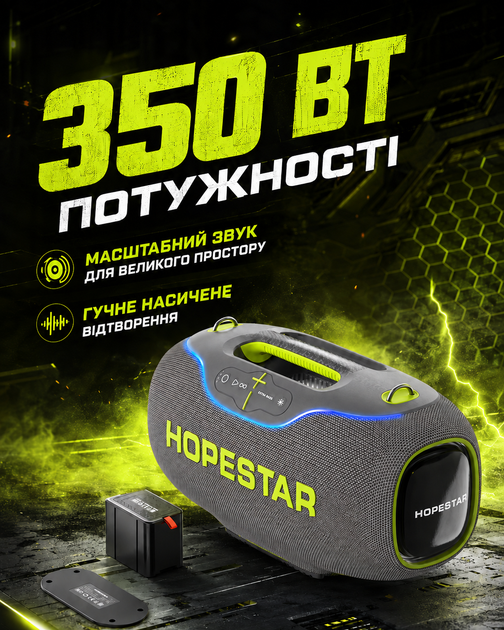 Портативная Bluetooth колонка Hopestar для вечеринок с мощностью 350 Вт IPX6 и батареей 30000 mAh до 24 часов - изображение 4