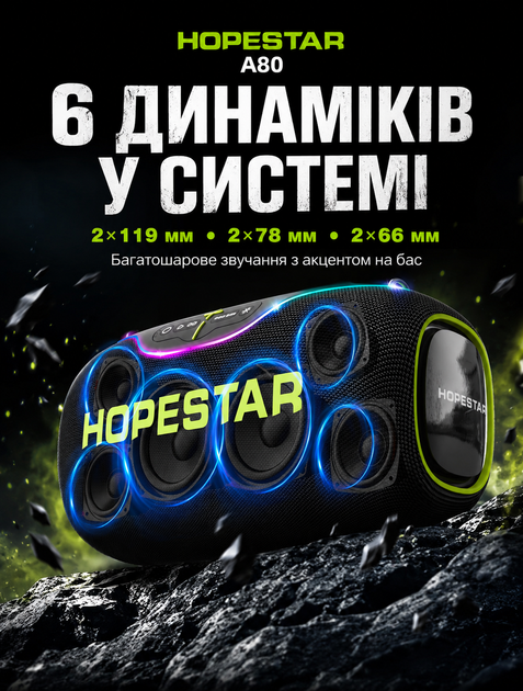Портативная Bluetooth колонка Hopestar для вечеринок с мощностью 350 Вт IPX6 и батареей 30000 mAh до 24 часов - изображение 4