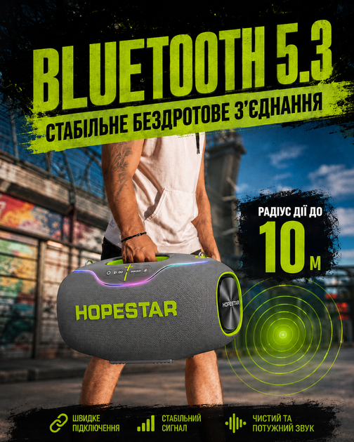 Портативная Bluetooth колонка Hopestar для вечеринок с мощностью 350 Вт IPX6 и батареей 30000 mAh до 24 часов - изображение 6