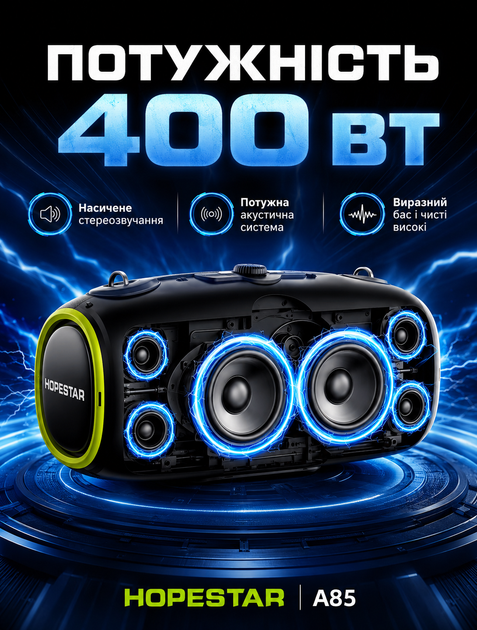 Портативная Bluetooth-колонка Hopestar для вечеринок с RGB-подсветкой и 400 Вт 30000 мАг и защита IPX6 - изображение 5