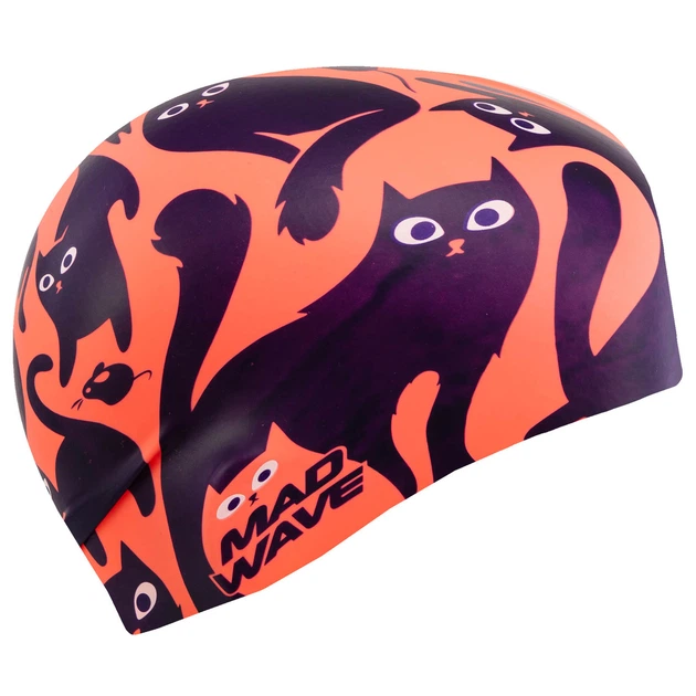 Шапочка для плавания силиконовая взрослая котики Mad Swim 055457 Orange-Black - изображение 2