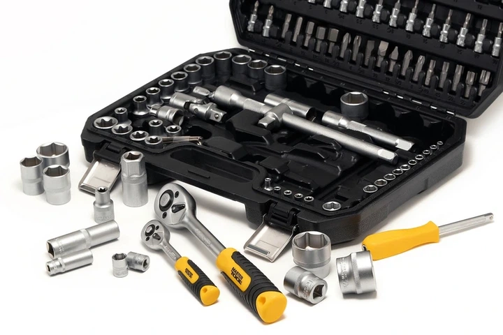 Набір інструментів MASTERTOOL ¼"&½" 108 шт 4-14 мм 10-32 мм CrV кейс з металевими замками 78-5108 - изображение 2