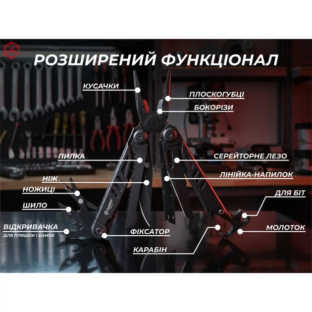 Мультитул Ganzo G305B, (18.2 см) 17 функцій, чорний + біти та чохол - изображение 5