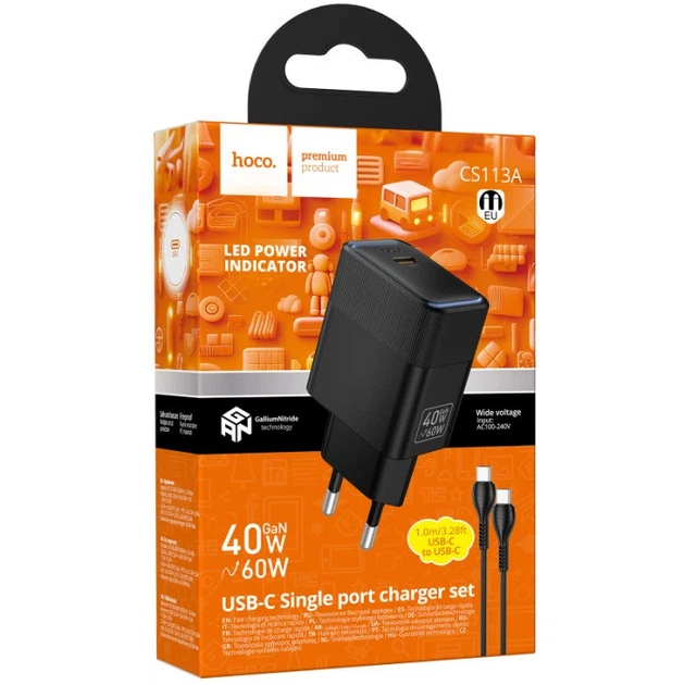 Сетевое зарядное устройство с кабелем HOCO CS113A Lounge single port PD40W charger White - зображення 5