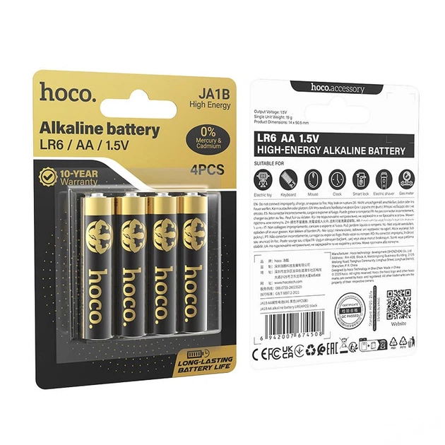 Батарейка HOCO JA1B, Alkaline, AA, LR6, 1.5V (4PCS) black - изображение 8