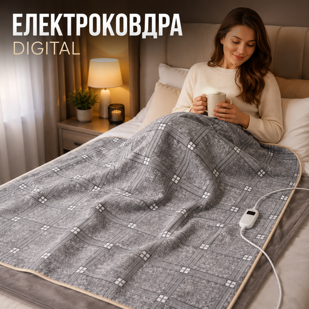 Электрическая простынь 150×180 см 130 Вт, электроодеяло в клетку с подогревом для кровати, пультом и 2 температурными режимами - изображение 9
