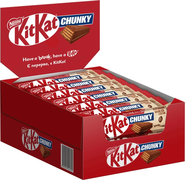 Батончики KitKat Chunky молочный шоколад 40 г х 24 шт - Фото 1 Батончики KitKat Chunky молочный шоколад 40 г х 24 шт - изображение 1