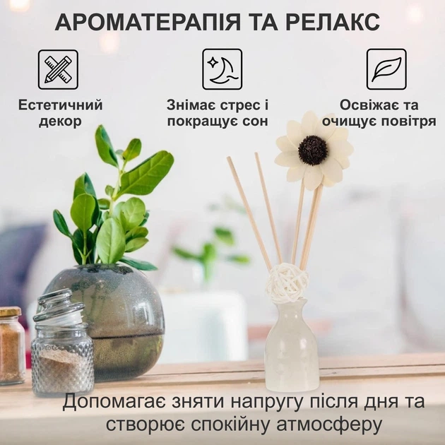 Аромадиффузор для дома аромат Роза 30 мл с эфирным маслом ротанговыми палочками натуральный парфюмированный освежитель воздуха миндаль роза чёрная смородина мускус ароматизатор для комнаты спальни квартиры офиса с цветком керамический Белый 160_11_30_4 - изображение 8