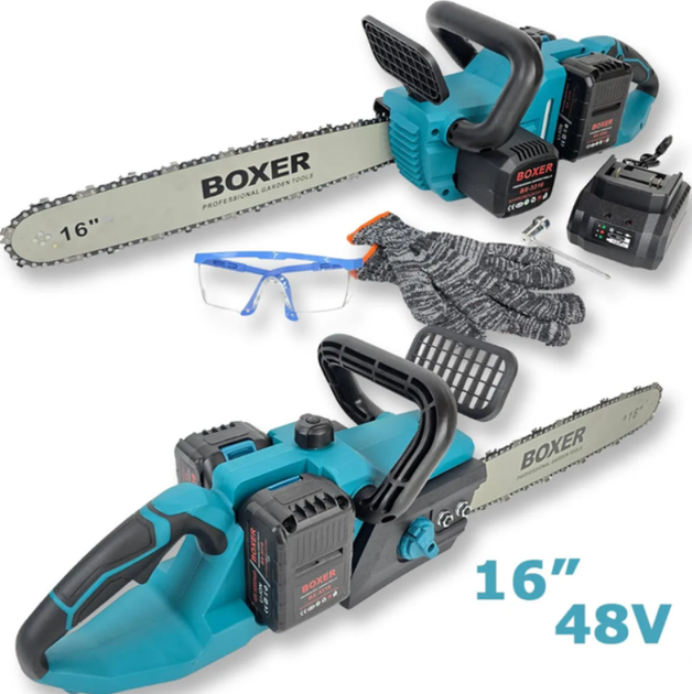 Аккумуляторная пила BOXER BX-3316 48 В 5 А·ч цепная беспроводная 40 см электропила 16 дюймов с 2 батареями бесщеточная 15 м/с для дерева веток дров сада автоматическая смазка натяжение - изображение 5