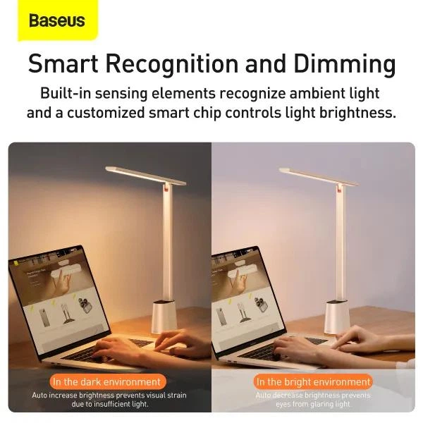 Настільна лампа Baseus Smart Eye Series 3000K/4000K/6000K Складна LED-лампа з акумулятором 2200 mAh та сенсорним керуванням для читання, навчання та роботи (DGZG-02), Білий - зображення 7