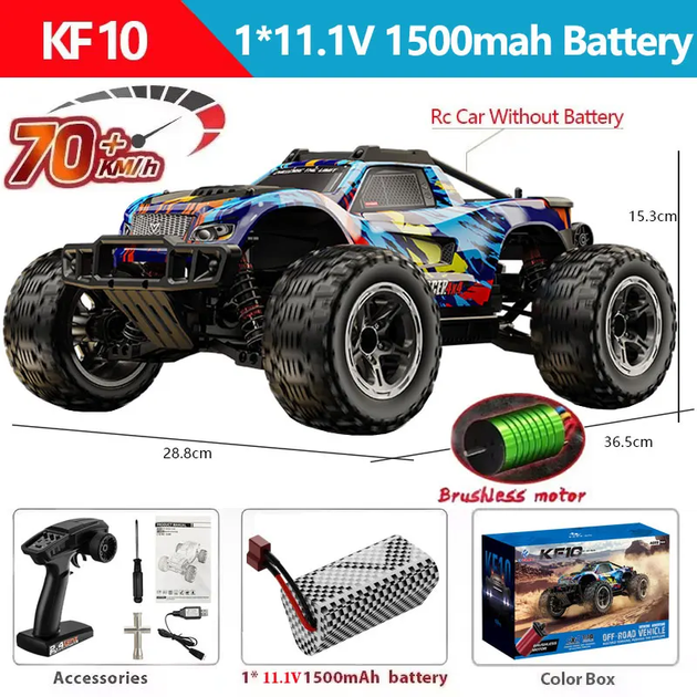 Радиоуправляемая машинка KFPLAN KF10 Brushless 1:10 4WD до 50 км/ч, бесщеточный RC внедорожник 4x4, аккумулятор 11.1V 1500mAh, пропорциональное управление - изображение 12