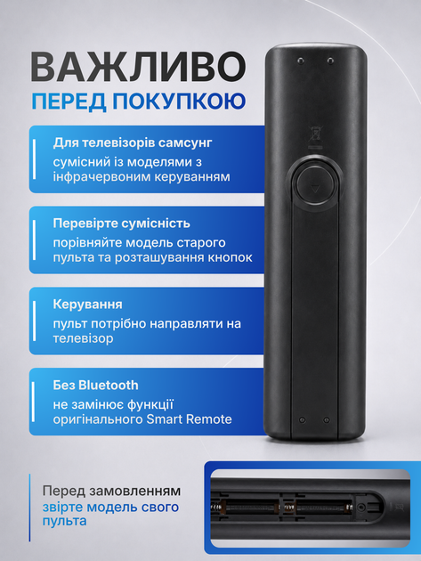 Пульт до телевізора самсунг samsung універсальний дистанційного управління для ТВ на заміну інфрачервоний пристрій для керування SMART TV сумісний з LED LCD змінний компактний якісний ДК без налаштування RM-L1088+ HechPro ТБ3381 + батарейки ААА - зображення 3