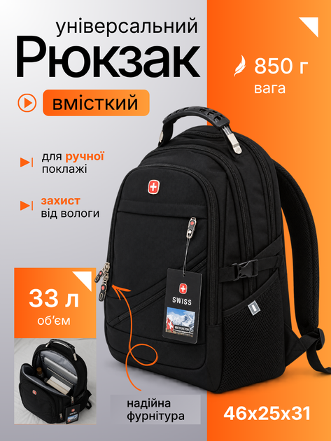 Міський рюкзак міцний SwissGear 33л водовідштовхувальний аудіопортом AUX і USB - Фото 1 Міський рюкзак міцний SwissGear 33л водовідштовхувальний аудіопортом AUX і USB - изображение 1