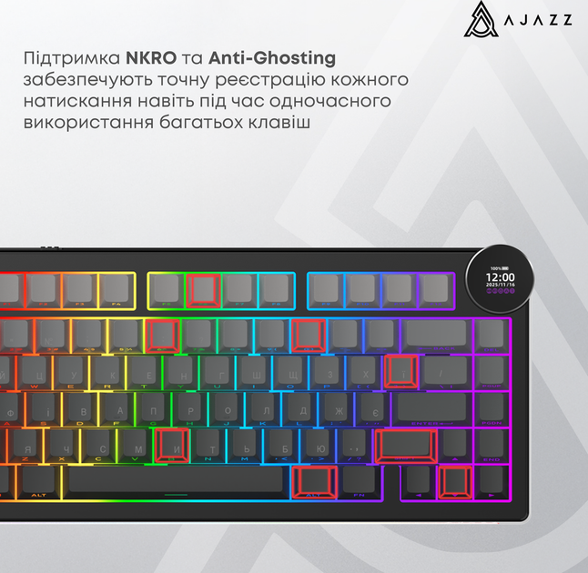 Клавиатура беспроводная Ajazz AK820 V2 White Peach Switch Wireless/Bluetooth/USB Black/Gray (AK820-V2-WP-S-BG) - Фото 12 Клавиатура беспроводная Ajazz AK820 V2 White Peach Switch Wireless/Bluetooth/USB Black/Gray (AK820-V2-WP-S-BG) - изображение 12
