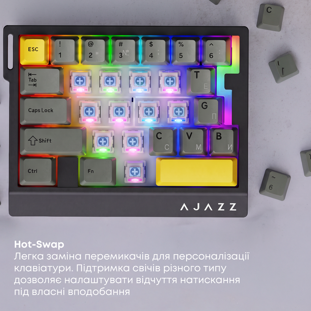 Клавиатура проводная Ajazz AK029 Ice Island Magnetic Switch USB Black/Yellow (AK029-I-BY) - Фото 10 Клавиатура проводная Ajazz AK029 Ice Island Magnetic Switch USB Black/Yellow (AK029-I-BY) - изображение 10