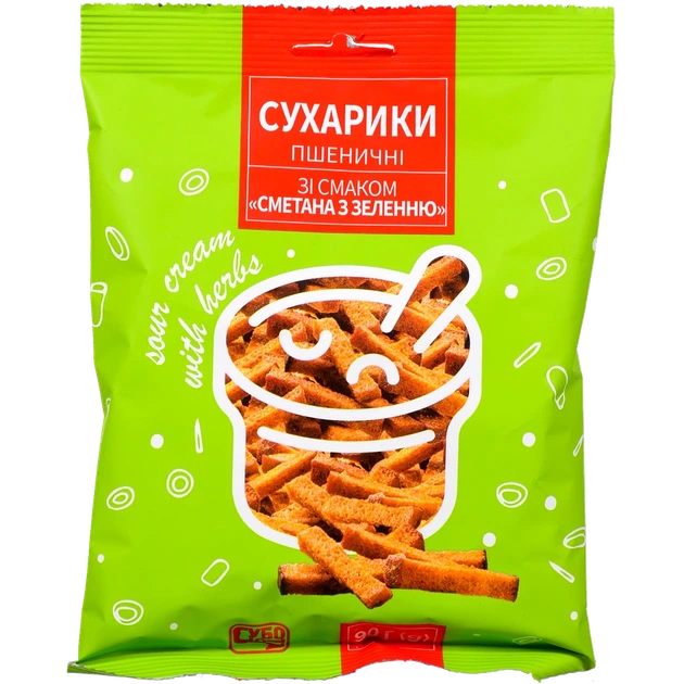 Сухарики Субота пшеничні зі смаком сметани із зеленню 90 г - Фото 1 Сухарики Субота пшеничні зі смаком сметани із зеленню 90 г - изображение 1