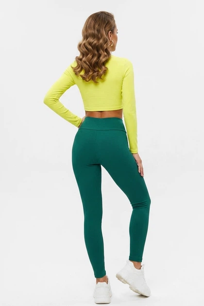 Лосины женские на флисе однотонные зеленого цвета Fashion размер 42-44 (218320) - изображение 3