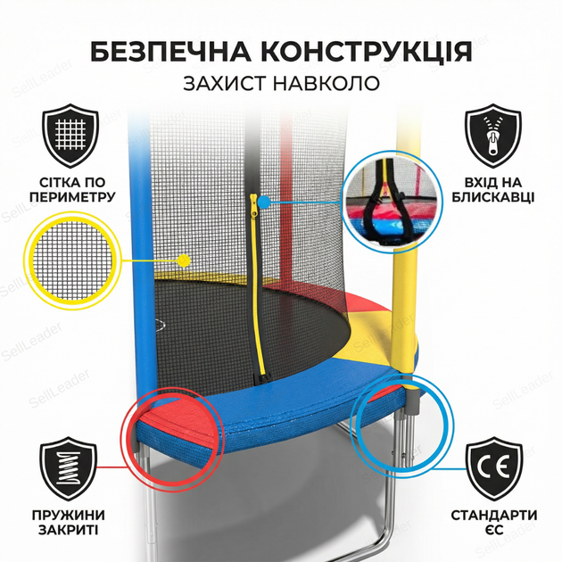 Батут Atleto 252см с сеткой multikolor трамплин до 100кг прыгательная платформа 42 пружины садовая высота 210см - Фото 6 Батут Atleto 252см с сеткой multikolor трамплин до 100кг прыгательная платформа 42 пружины садовая высота 210см - изображение 6
