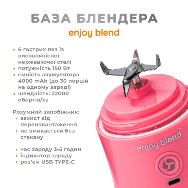 Портативний блендер ENJOY BLEND 63738399 рожевий (кораловий) - Фото 5 Портативний блендер ENJOY BLEND 63738399 рожевий (кораловий) - зображення 5