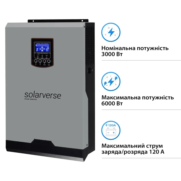 Автономний інвертор Solarverse Ampere 3kW 24V 1 MPPT 220V Однофазний (SV3024A) - изображение 2