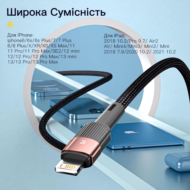 Кабель Essager USB-A Lightning 2.4A для iPhone та iPad, 1м, чорний - зображення 6