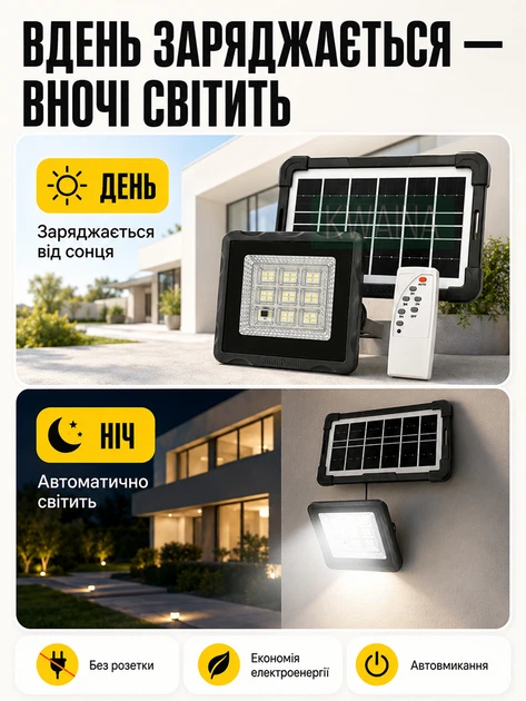 Аккумуляторный LED-прожектор с солнечной панелью, светодиодный фонарь с пультом ДУ и влагостойким корпусом, черный - изображение 3