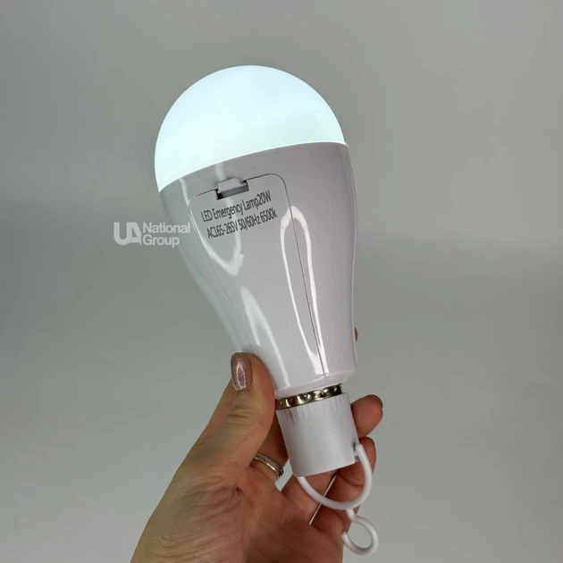 Лампочка з акумулятором аварійна E27 світлодіодна 20Вт New Emergency Lamp, автономна енергозберігаюча акумуляторна LED-лампочка при відключенні світла для дому, квартири, офісу, дачі, холодне біле світло, NEL-27 - зображення 4