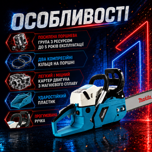 Бензопила Makita EA5200 P45S 3,6 кВт 52 см³ с шиной 45 см Полупрофессиональная цепная пила для древесины Бензиновый инструмент заготовки дров Моторная техника валки леса - изображение 3