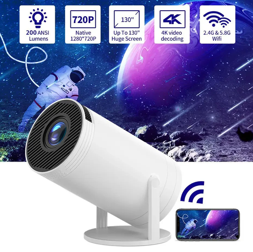 Мини проектор портативный мультимедийный Android 11 беспроводной WiFi 6 Bluetooth 5 0 720p 200 ANSI 2 ГБ 16 ГБ 130 дюймов 180 градусов для дома кино видео игр - изображение 8