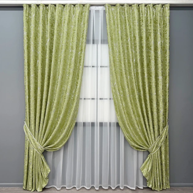 Комплект готових штор VR-Textil Льон мармур Royal Touch № 2011ш Світло-оливковий 100х270 см 2 шт (31-0112) - Фото 2 Комплект готових штор VR-Textil Льон мармур Royal Touch № 2011ш Світло-оливковий 100х270 см 2 шт (31-0112) - зображення 2