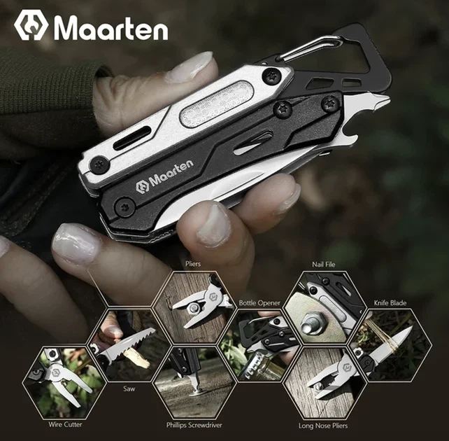 Мультитул Maarten 9в1 из стали, многофункциональный, карманный, с карабином (MULTI-9IN1-MAART) - изображение 4