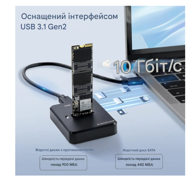 Док-станция ELUTENG M.2 NVMe и SATA на USB-C, адаптер для SSD M.2 на USB Type-C, двухпротоковый корпус для накопителей - изображение 3
