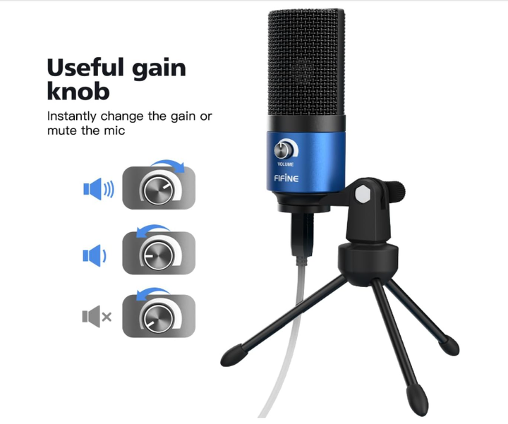USB микрофон FIFINE K669 Blue для ПК, конденсаторный микрофон для записи вокала, стримов, подкастов и озвучки, синий - изображение 2
