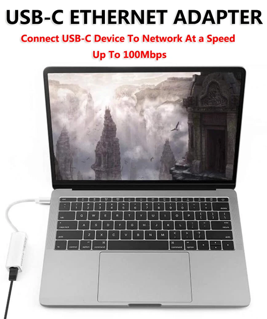 Мережевий адаптер USB Type-C на RJ45 Fast Ethernet 100 Мбіт/с Білий - Фото 3 Мережевий адаптер USB Type-C на RJ45 Fast Ethernet 100 Мбіт/с Білий - зображення 3