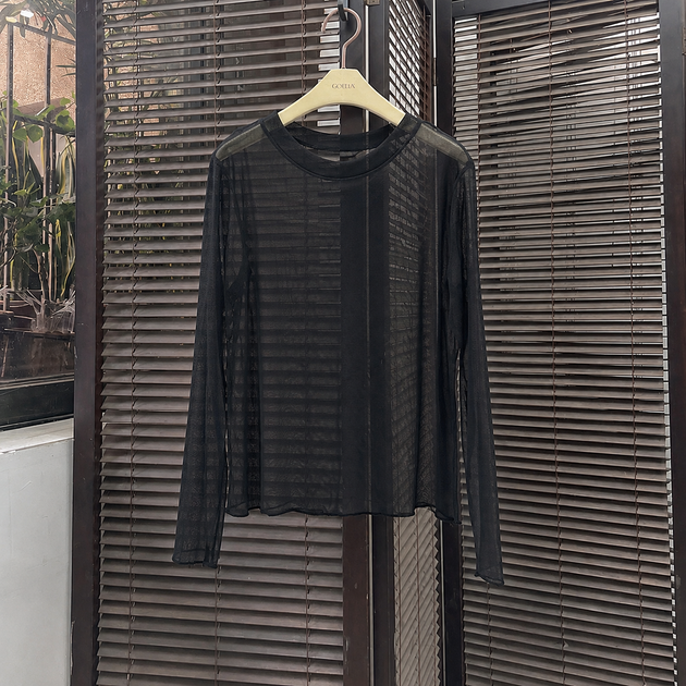 Прозора сітчаста кофтинка лонгслів xs/s чорний (50r040) - Фото 2 Прозора сітчаста кофтинка лонгслів xs/s чорний (50r040) - зображення 2