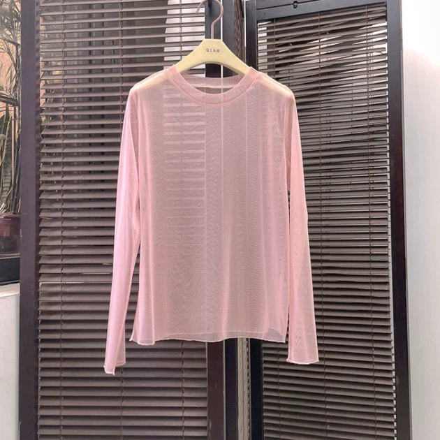 Прозора сітчаста кофтинка лонгслів xs/s рожевий (50r040) - Фото 2 Прозора сітчаста кофтинка лонгслів xs/s рожевий (50r040) - зображення 2
