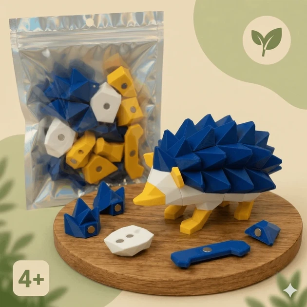 Магнитный 3D-конструктор Ёж белый + синий + жёлтый - Фото 1 Магнитный 3D-конструктор Ёж белый + синий + жёлтый - изображение 1