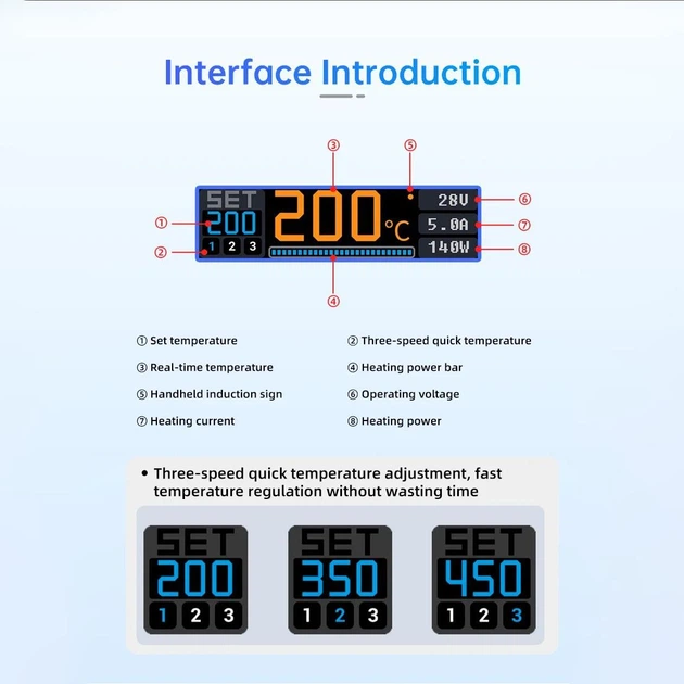 Паяльник Alientek T90A з жалом C210 140W компактний, з OLED дисплеєм - изображение 8