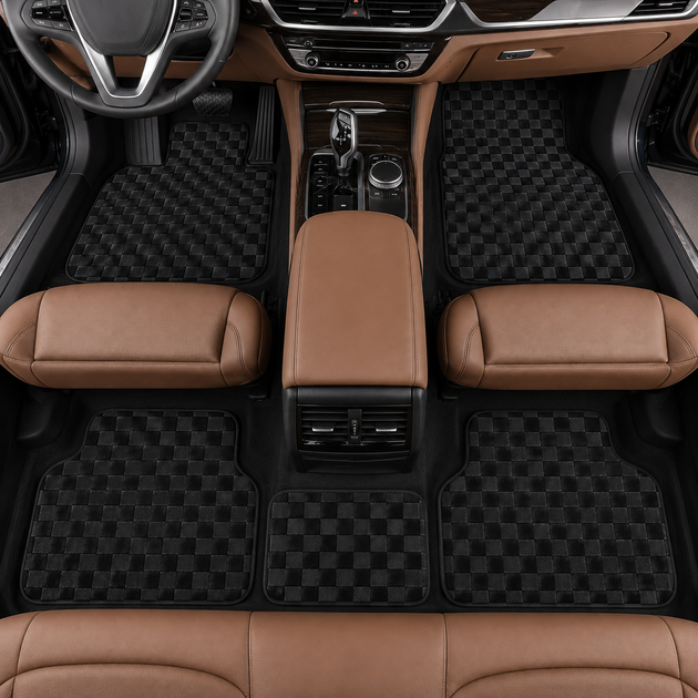 Комплект автомобильных ковриков шахматного дизайна (5шт) — универсальные, износостойкие, мягкие и стильные черный KT8001405 - Фото 5 Комплект автомобильных ковриков шахматного дизайна (5шт) — универсальные, износостойкие, мягкие и стильные черный KT8001405 - изображение 5