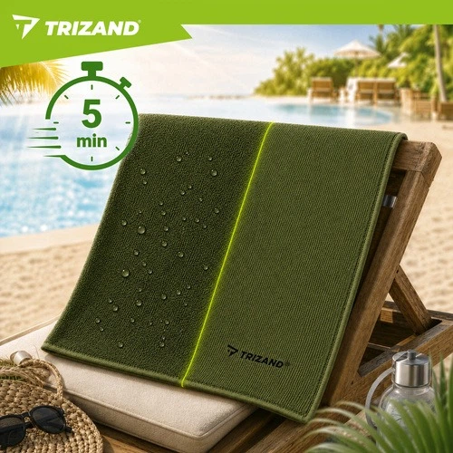 Быстросохнущее полотенце Trizand 27782 120 × 60 см из микрофибры зеленое 280 GSM с чехлом - Фото 6 Быстросохнущее полотенце Trizand 27782 120 × 60 см из микрофибры зеленое 280 GSM с чехлом - изображение 6