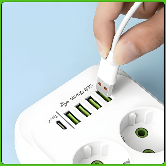 Удлинитель-переноска D10 10×220В+ 4×USB+ 1×Type-C 2500W 5 метров - изображение 4