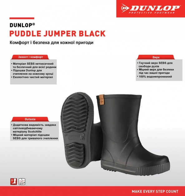 Резиновые сапоги детские DUNLOP Puddle Jumper р.35, чёрные (арт.PA0HH01) - изображение 9