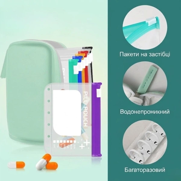Органайзер для таблеток прозрачный герметичный пакет для хранения медикаментов с отсеками и застежкой компактный мини-контейнер - изображение 5