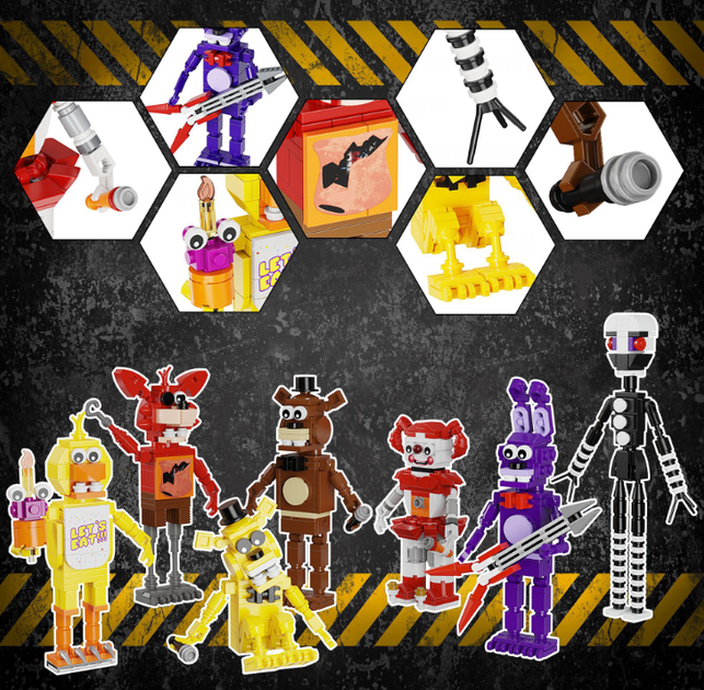 Дитячий конструктор FNAF Custom Аніматроніки 5 ночей із Фредді фігурки ігрові, five nights at freddy's 696 деталей, набір фігурок - изображение 3